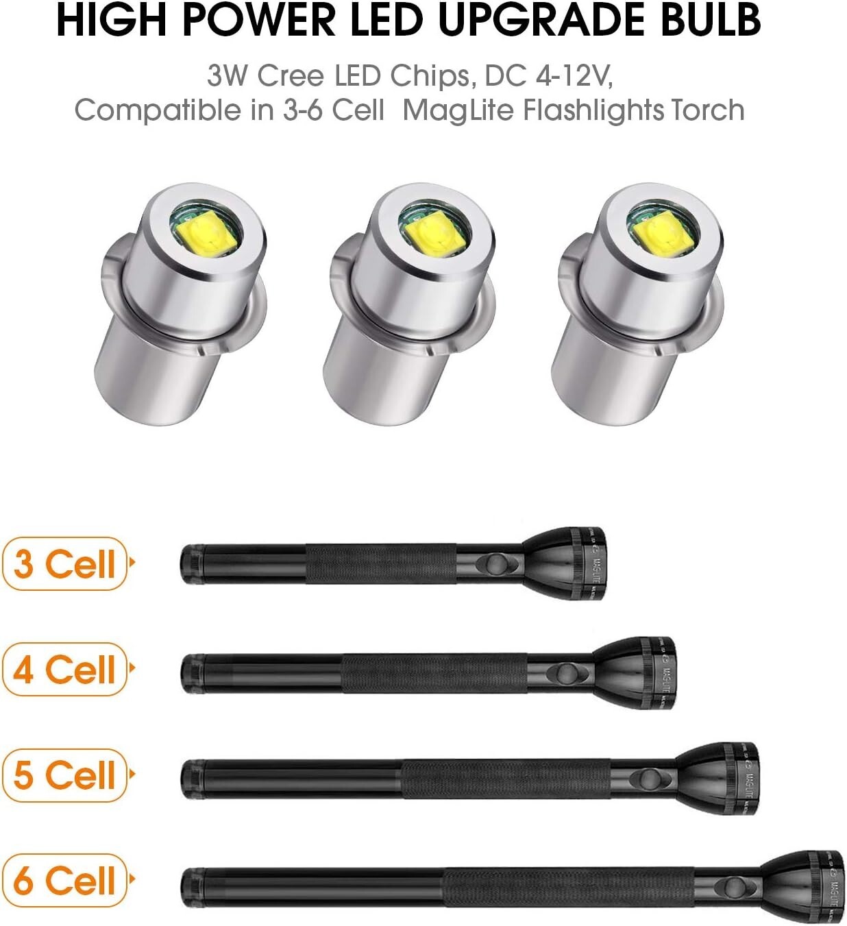 3 Count Maglite 300L Led Bulb 3 4 5 6 Cell C D Flashlight Upgrade Replacement