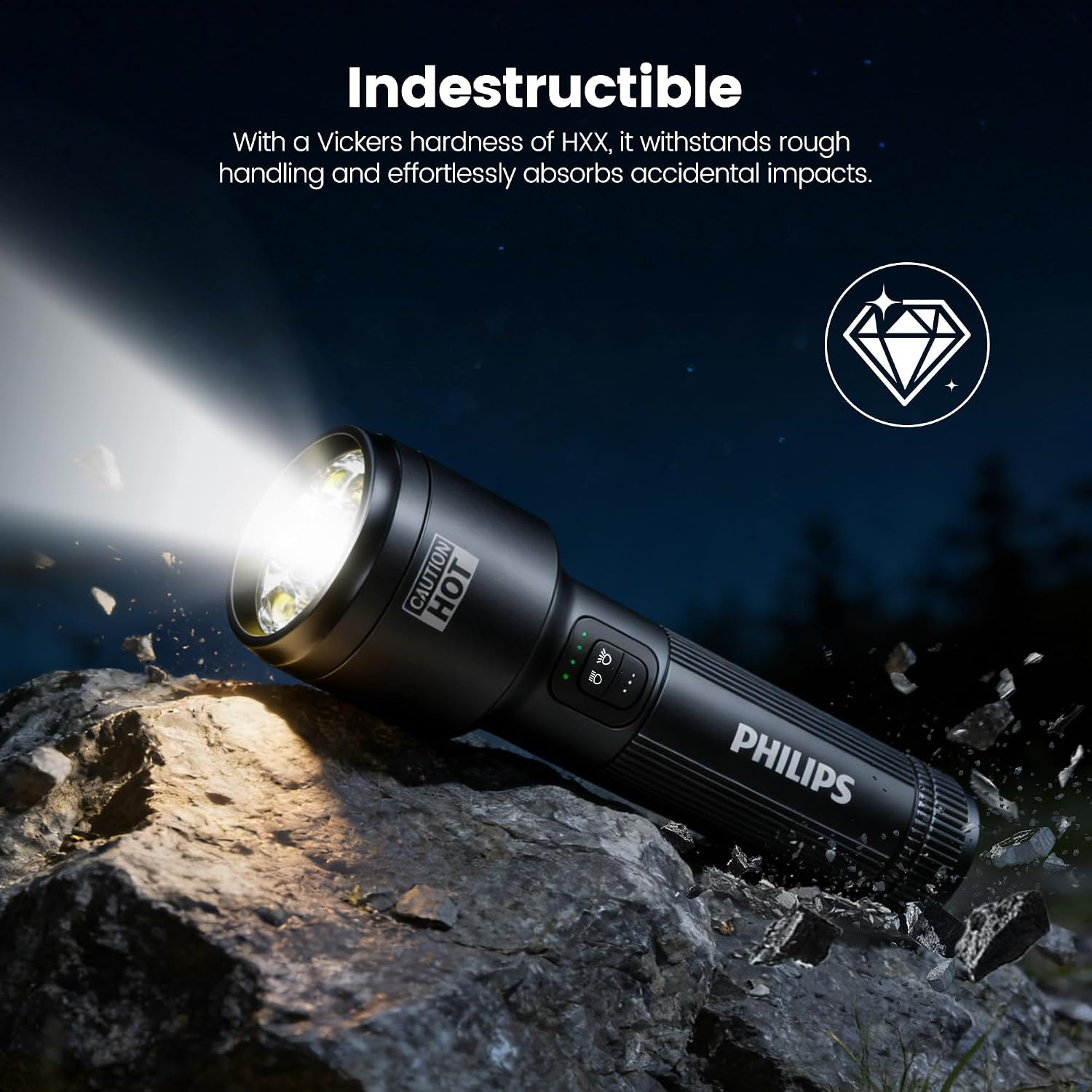 PHILIPS SFL2152 Rechargeable EDC Tactical Flashlight, 1900 High Lumens Aluminium