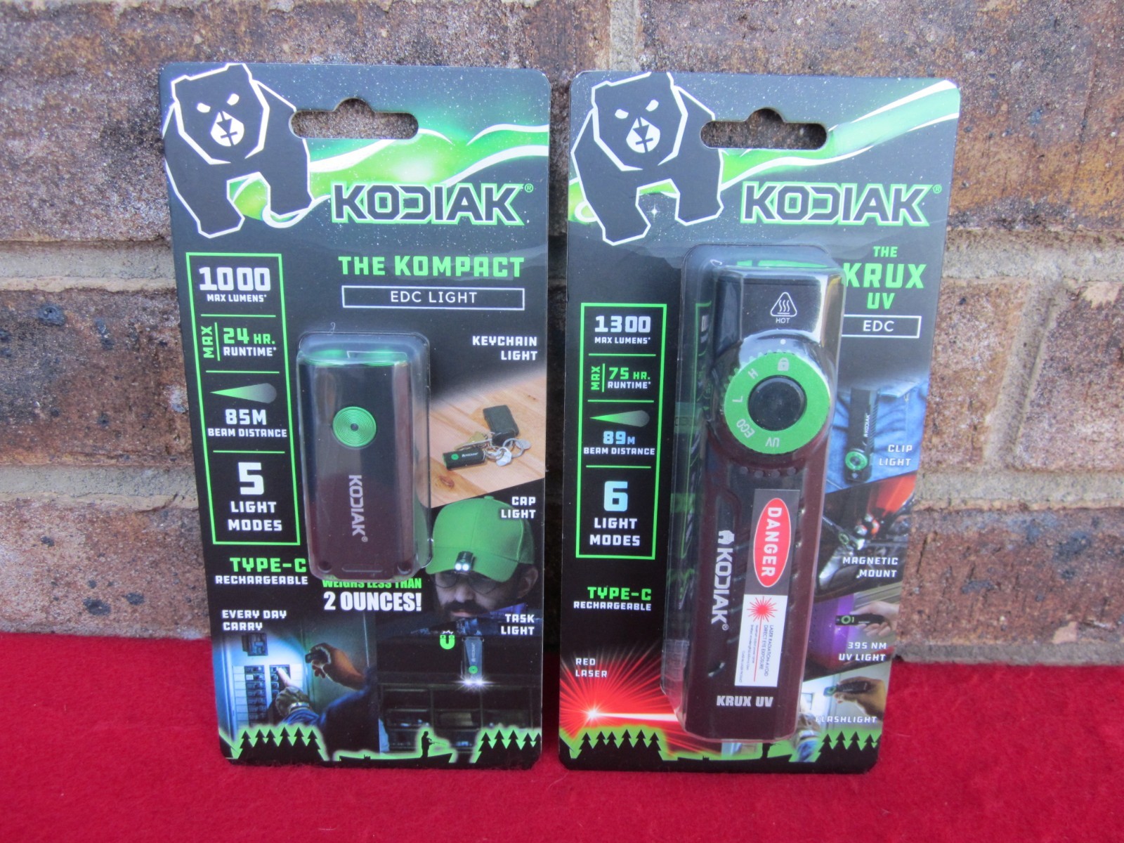 KODIAK THE KRUX UV 1300 LUMEN EDC FLASHLIGHT & THE KOMPACT 1000 LUMEN EDC LIGHT