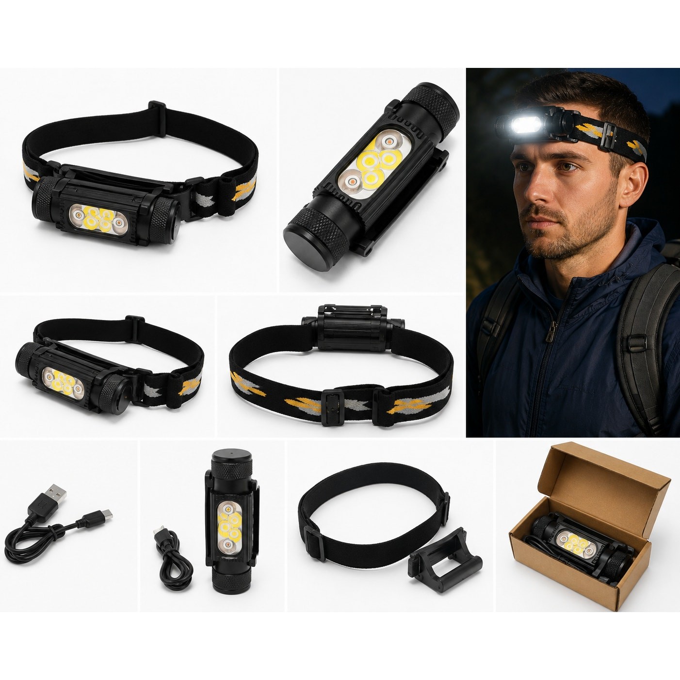 Rechargeable LED Headlamp Flashlight – Adjustable Head Strap