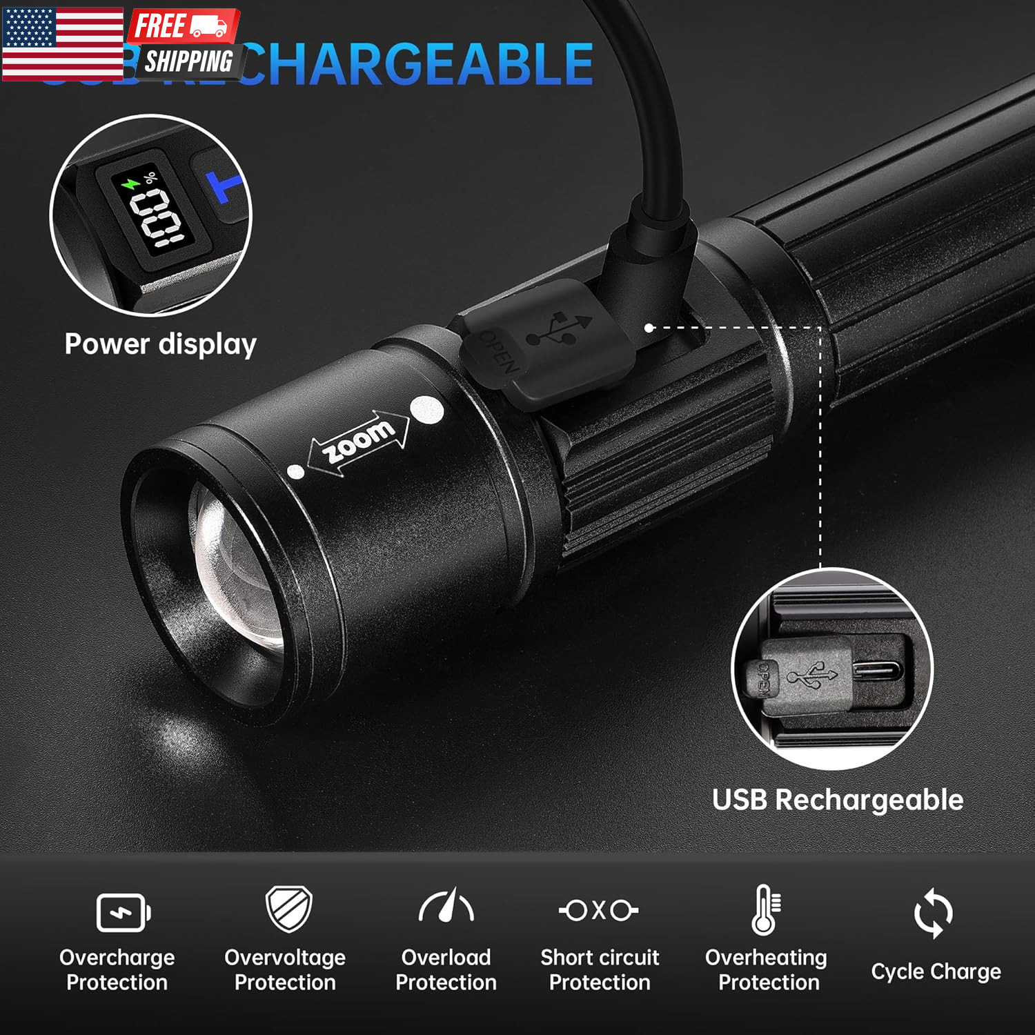Rechargeable Flashlights 2 Pack, Super Bright High Lumens Flash Light, 5 Modes Z