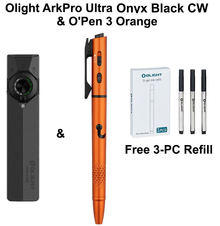 Olight ArkPro Ultra Class 3R Onyx Black CW & Open 3 Orange, FREE 3PCs Refill