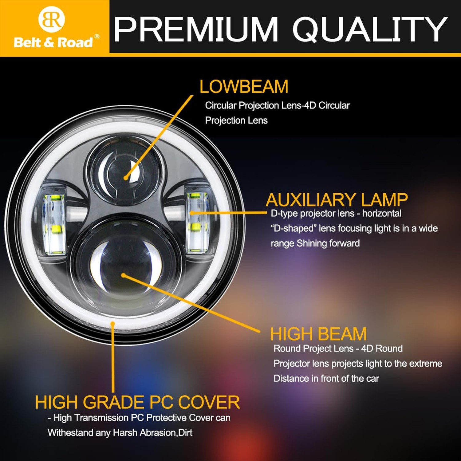 5 3/4” 5.75 inch LED Headlight with White Amber Halo – 4pcs Hi/Lo Beam with …