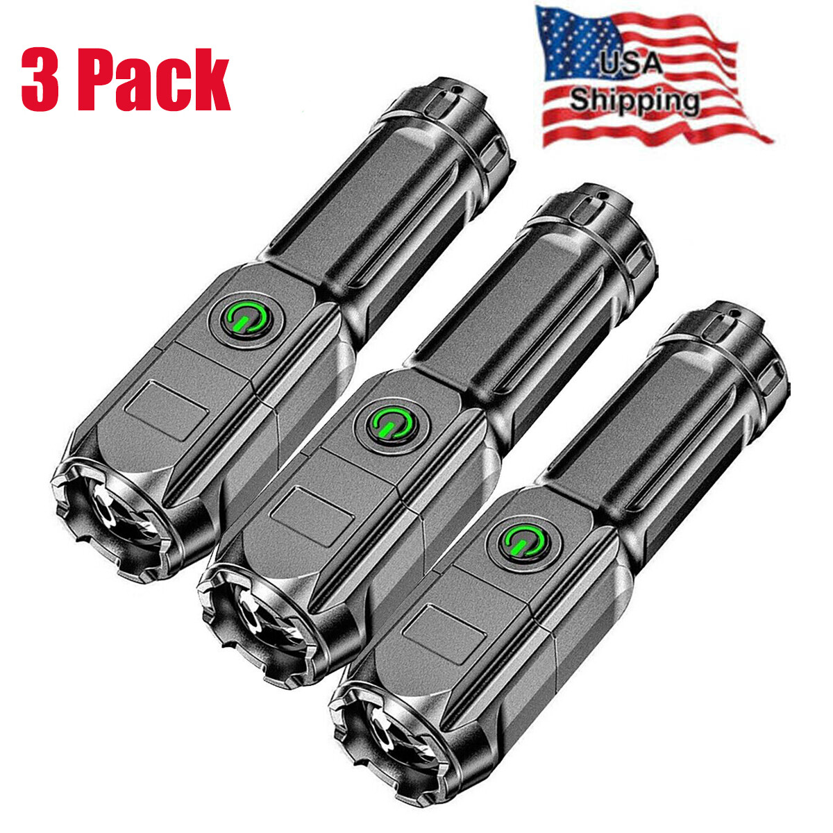 3x Rechargeable 990000LM LED Flashlight Tactical Super Bright Torch Zoomable