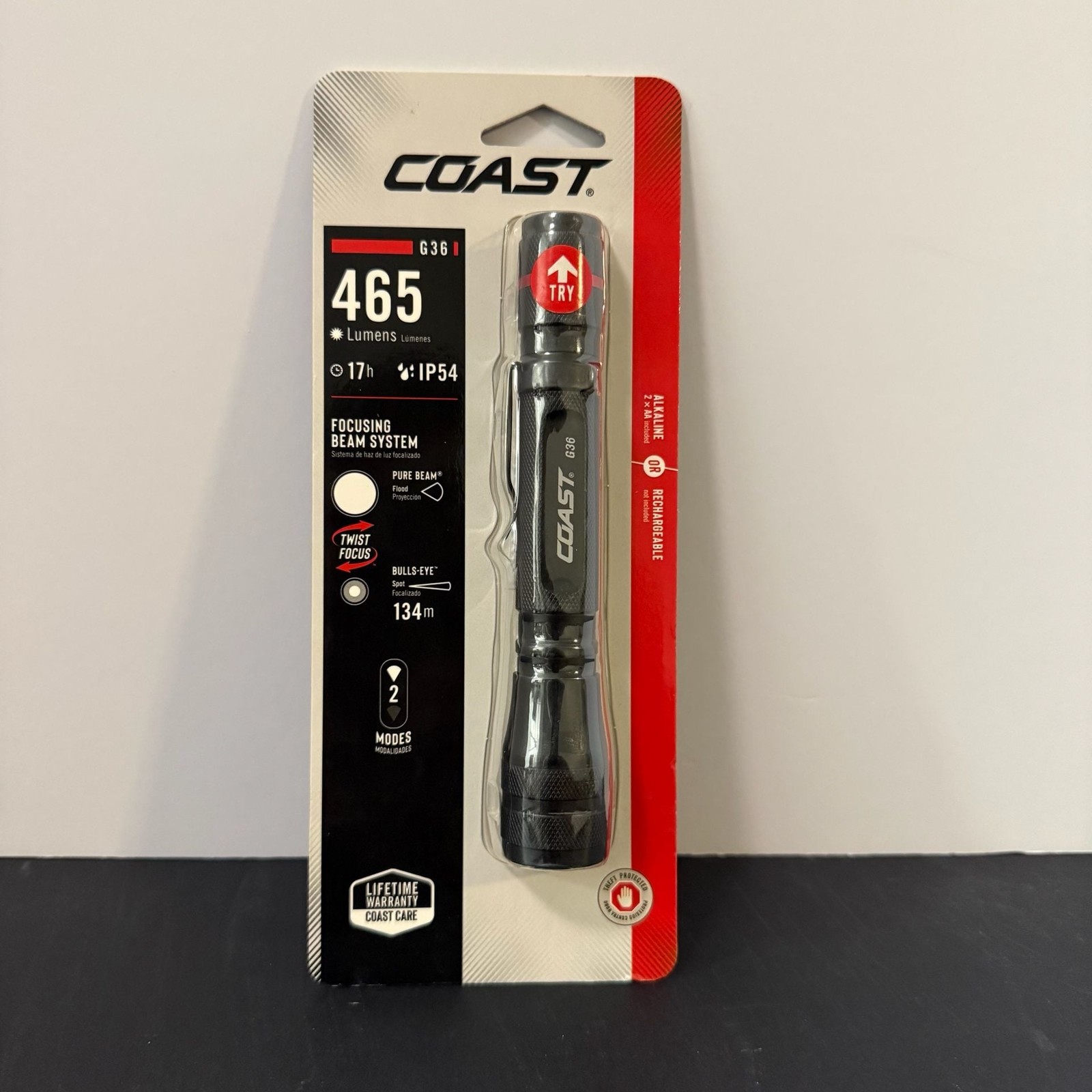 COAST G36 Focusing Beam LED Flashlight – 465 Lumens – IP54 Water Resistant