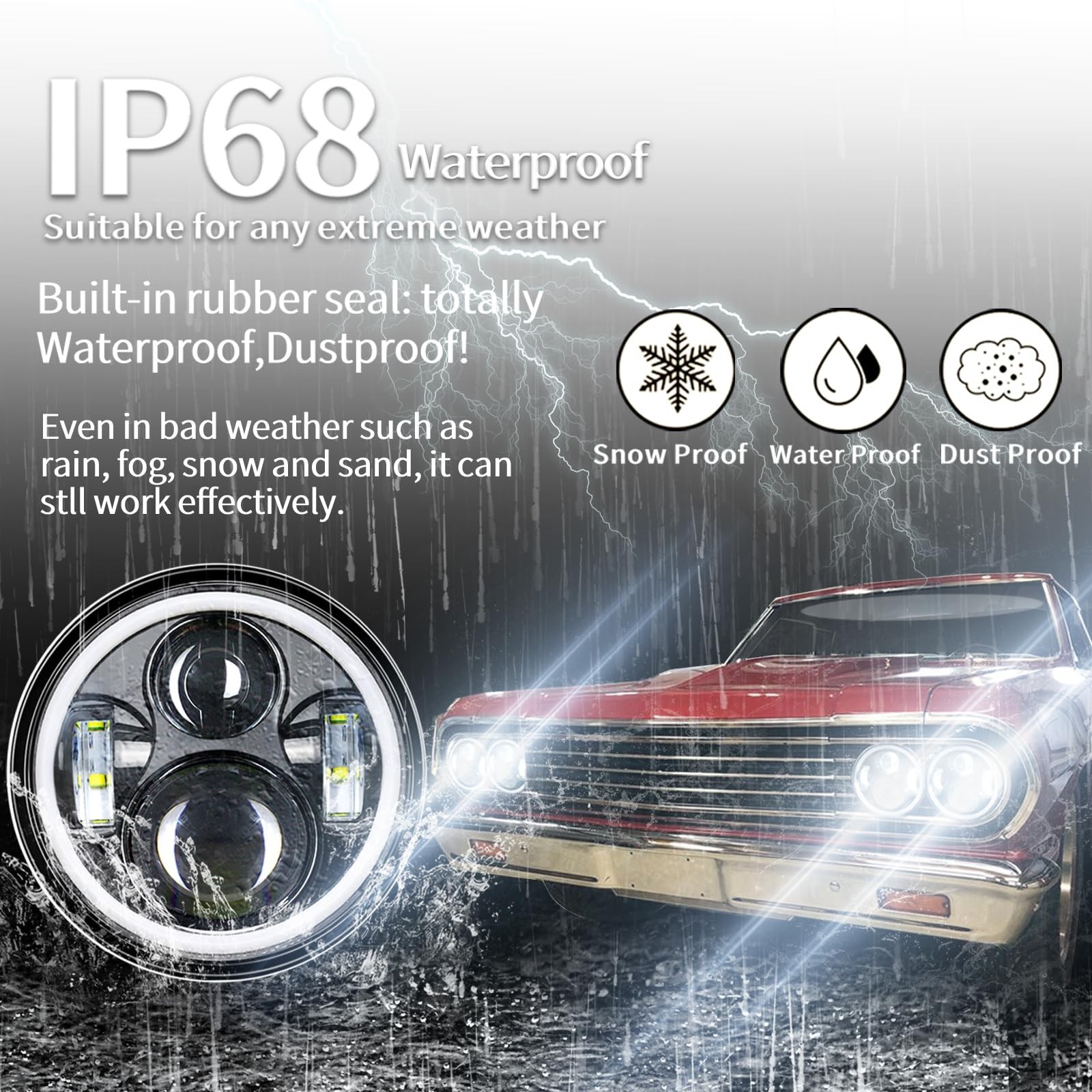 5 3/4” 5.75 inch LED Headlight with White Amber Halo – 4pcs Hi/Lo Beam with …