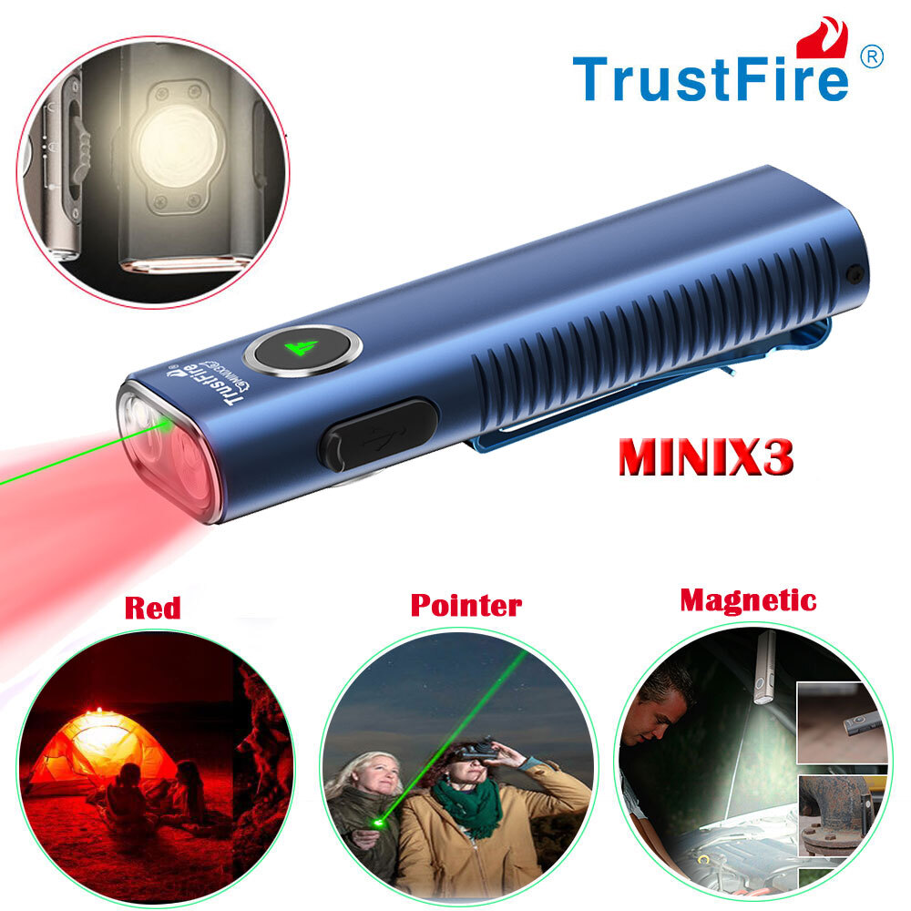 Trustfire X3 Rechargeable EDC Flashlight Magnet Torch , Red Light , Green Laser