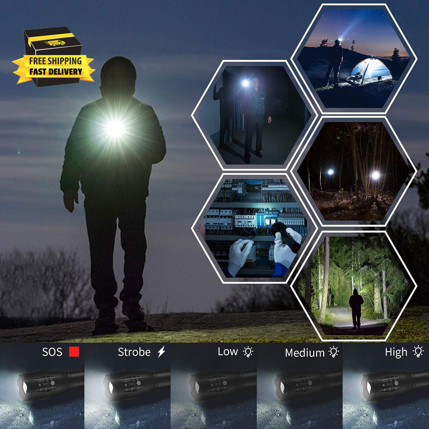 LED Flashlights, 2 Pack Tactical Flashlight High Lumens Lights with 6Pack AAA Ba