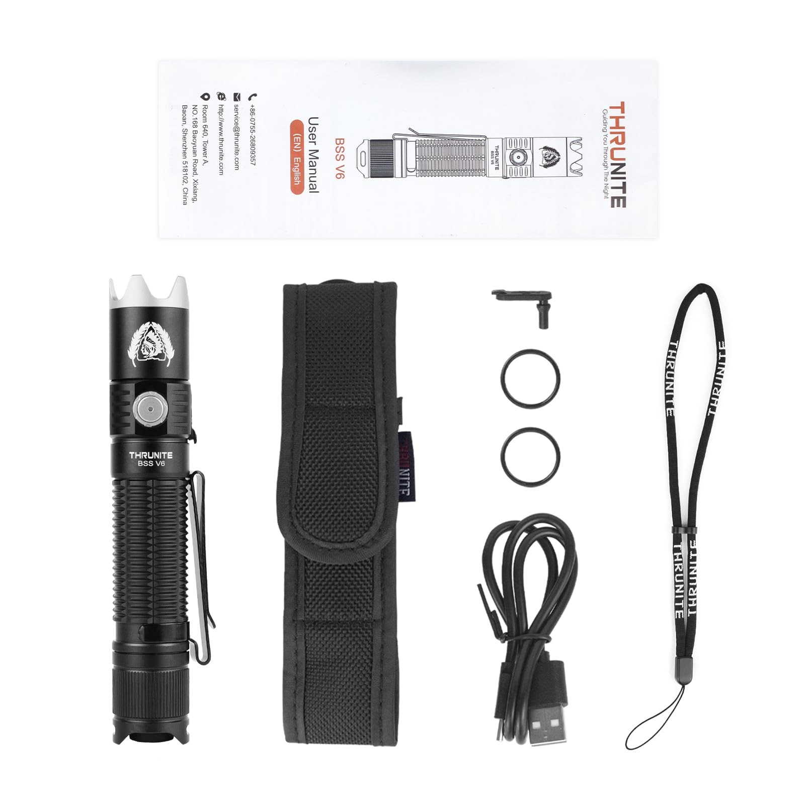 ThruNite BSS V6 Tactical Flashlight High 2000 Lumens, Black Scout Survival USB-C