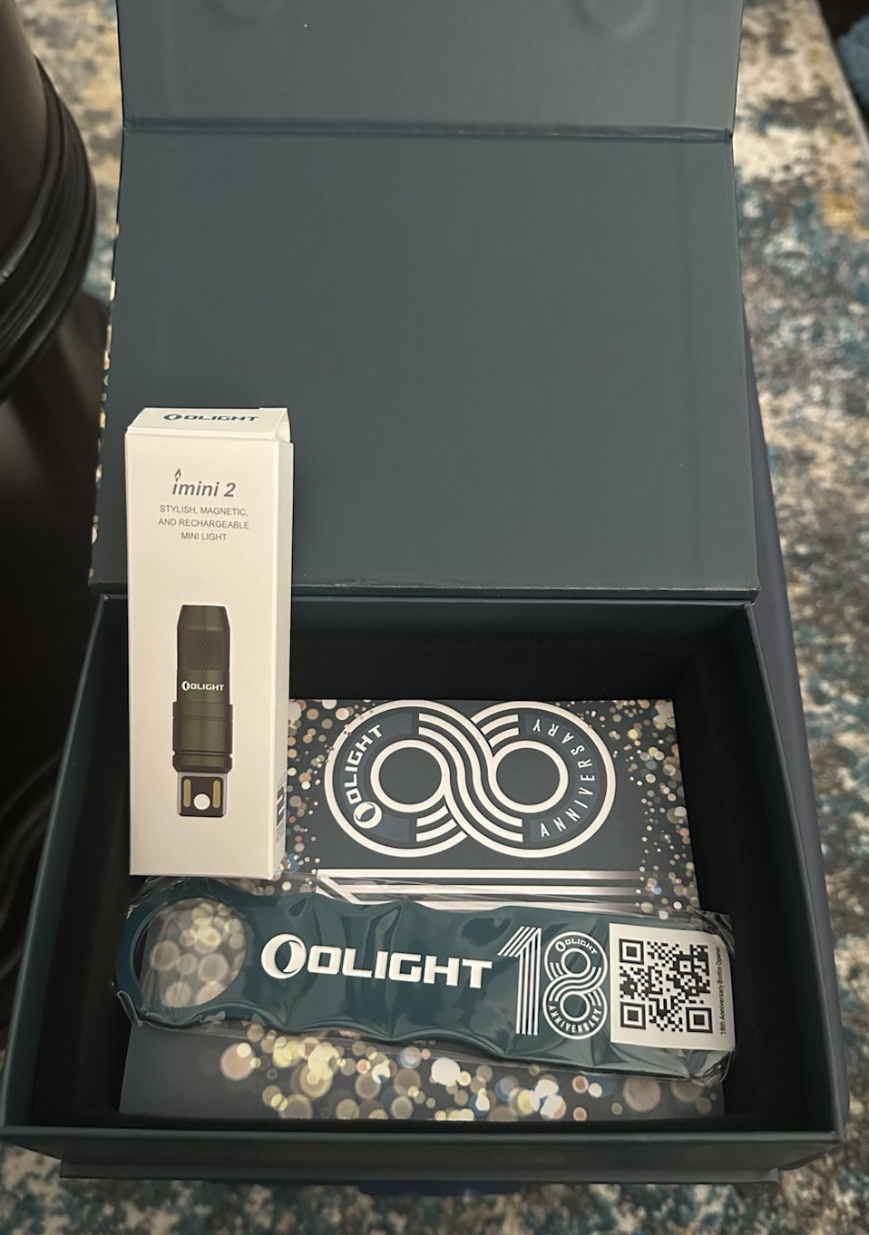 olight Limited Edition 18 Anniversary Box, Mini 2 Flashlight, Bottle Opener