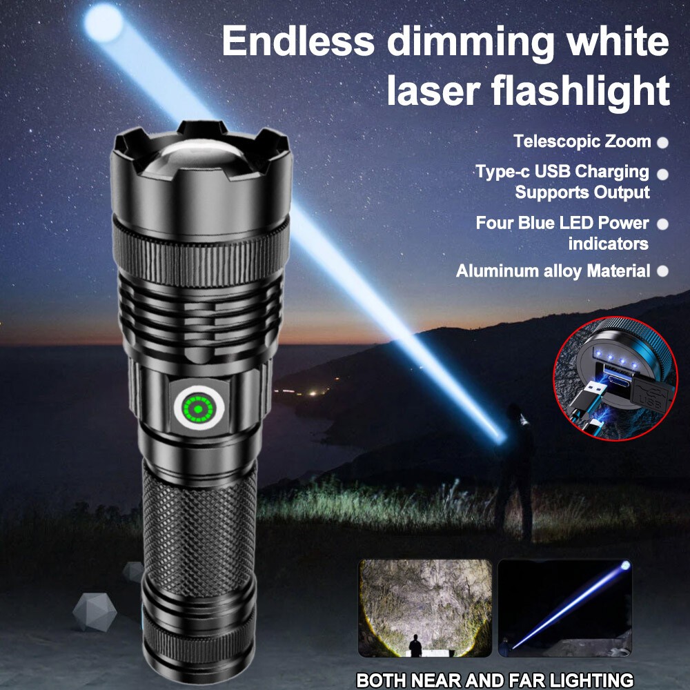 NEW 30W LEP Flashlight Super Bright Torch Hunting White Light Built-in Battery