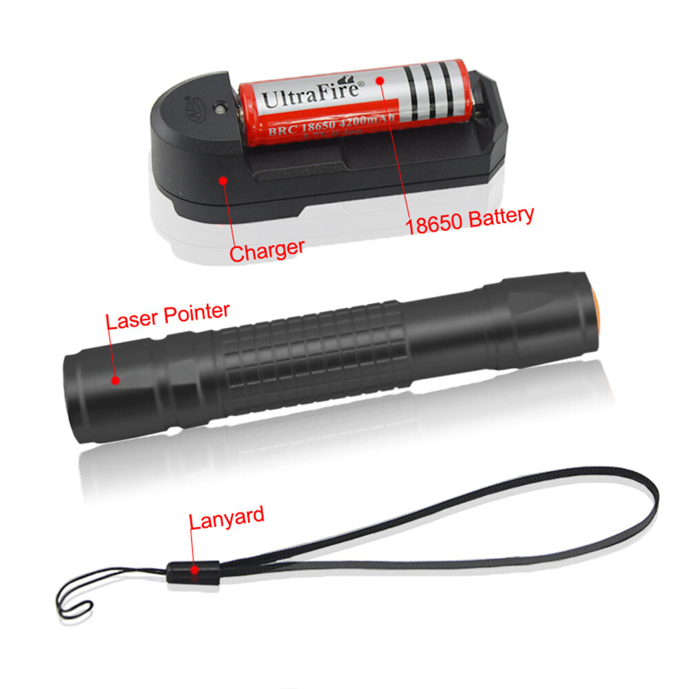 650nm Adjustable Focus Red Laser Pointer Visible Beam w/ Charger & Batterry US