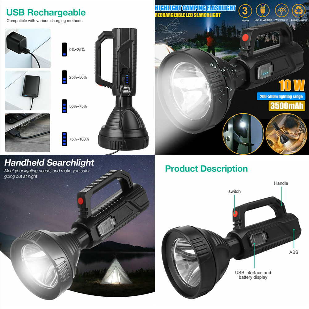 US 1-2 Pack Rechargeable Torch LED Searchlight Handheld Portable Spotlight