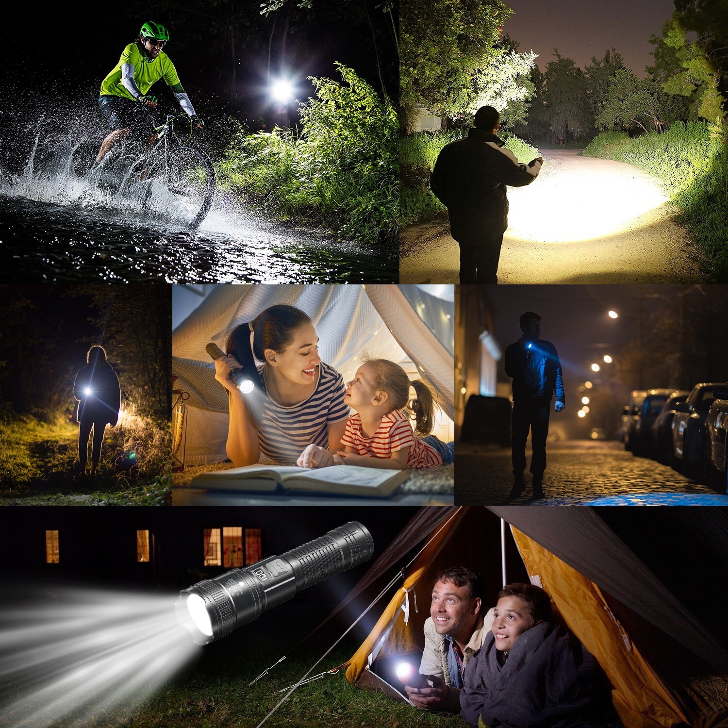 QuadCore LED Flashlight With Power,Type-C Charging,Zoom & Floodlight For Outdoor