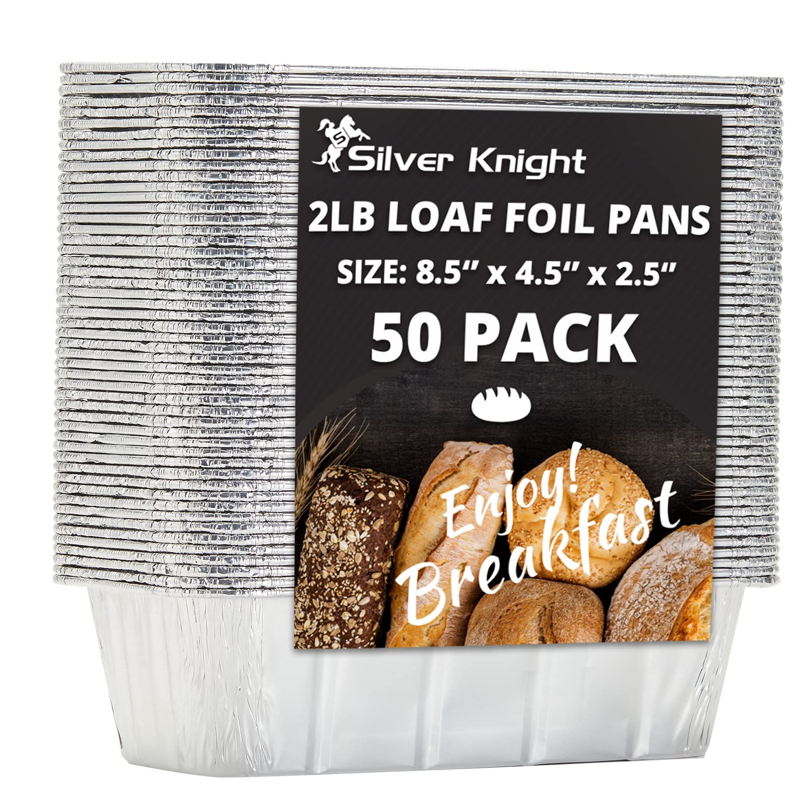 Silver Knight 2 LB Aluminum Foil Pans For Bread 8.5″ X 4.5″ X 2.5″,