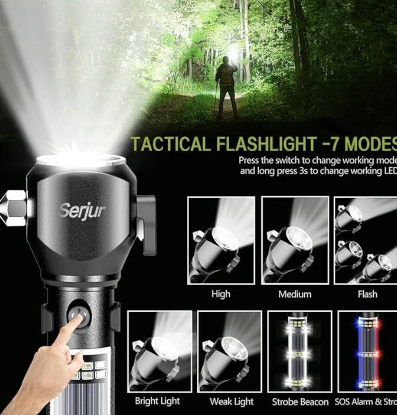 8 in 1 Multi Functional Rechargeable LED Flashlight Emergency Equipment BJ-T01