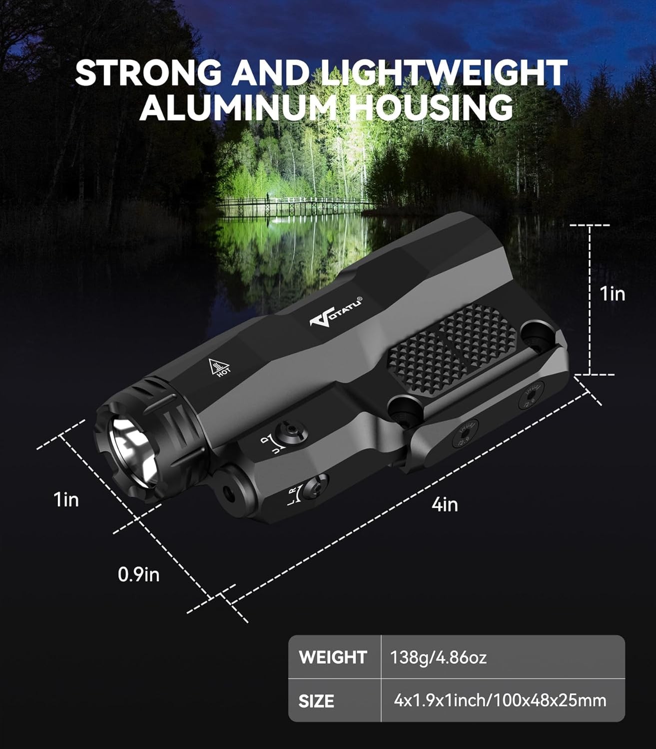 Flashlight Laser Combo Built-in Touch Pad Switch, Max 2400 Lumens LED Light