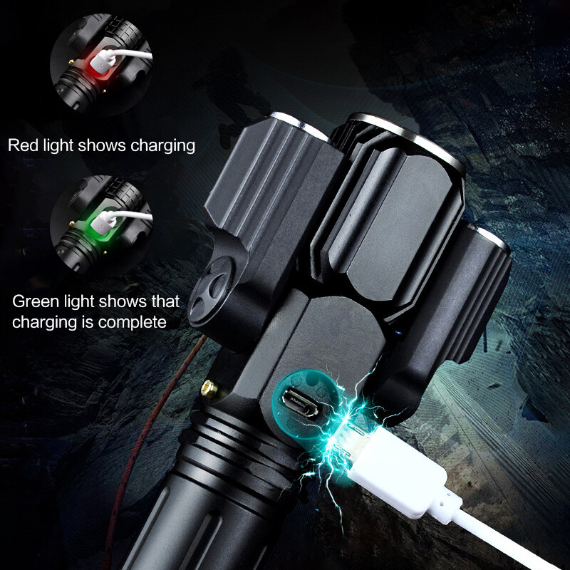 Waterproof Three Head Rotate Telescopic Zoom LED Flashlight Ultra Bright Torch S