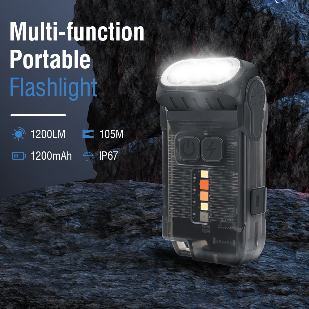 V15 EDC Flashlight 1200LM LED Keychain Work Light Magnet Type-C Pocket Lantern