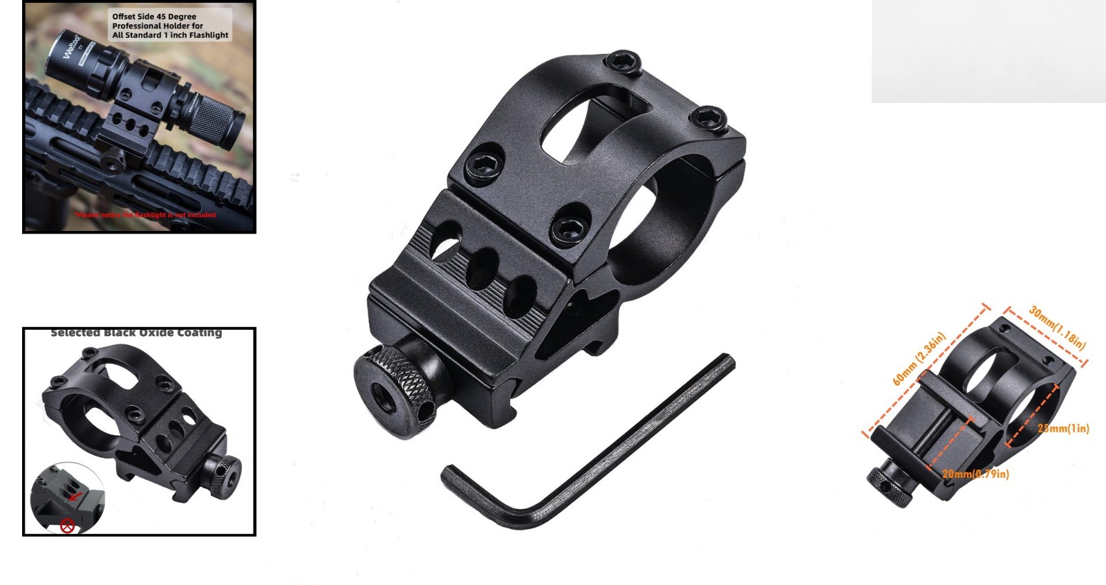 Durable Aluminum Tactical 45° Rail Mount for 1-Inch Flashlight – Quick Install