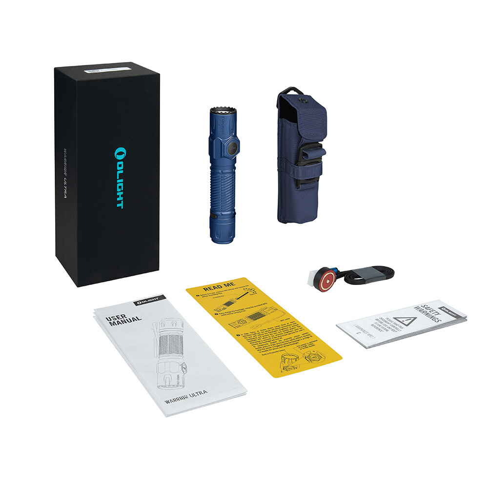 Olight Warrior Ultra Navy Blue Flashlight & Oclip Pro White Clip-On Light