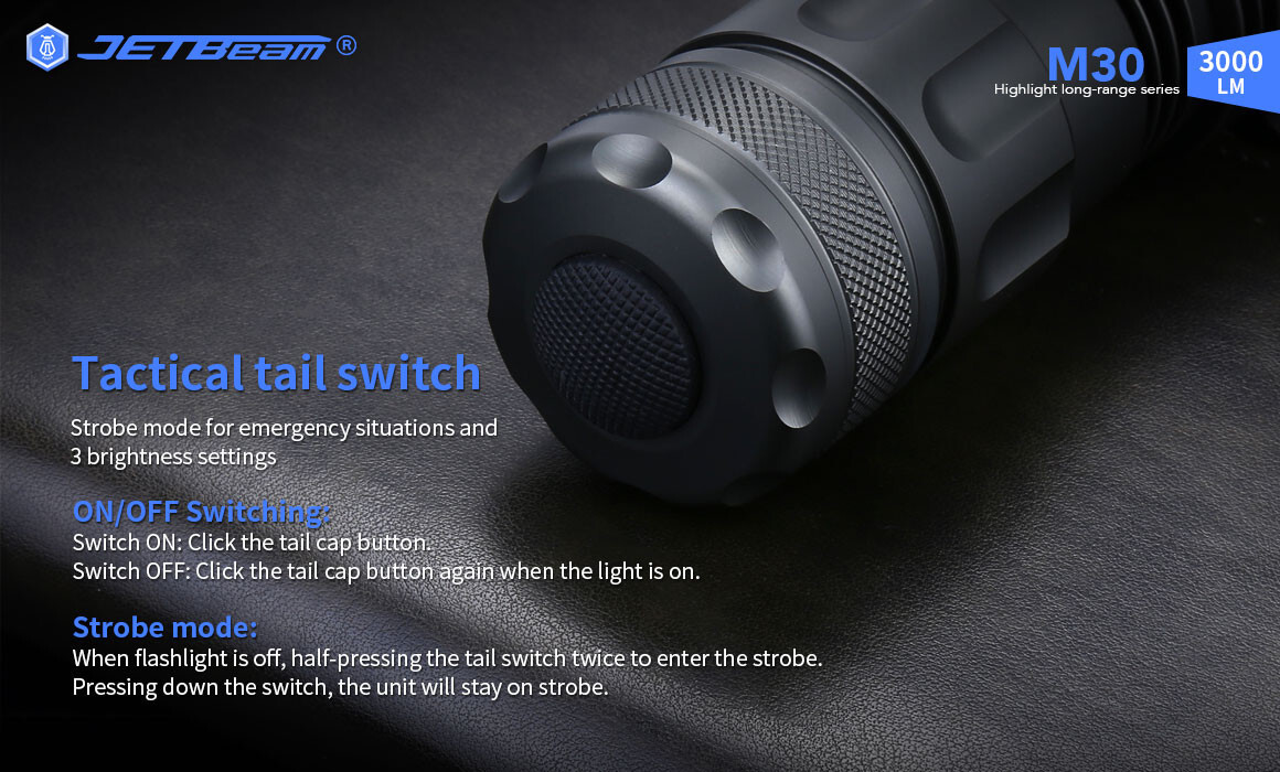 Jetbeam M30 3000 Lumens Powerful Mini EDC Flashlight 695 Meters Torch W/Battery