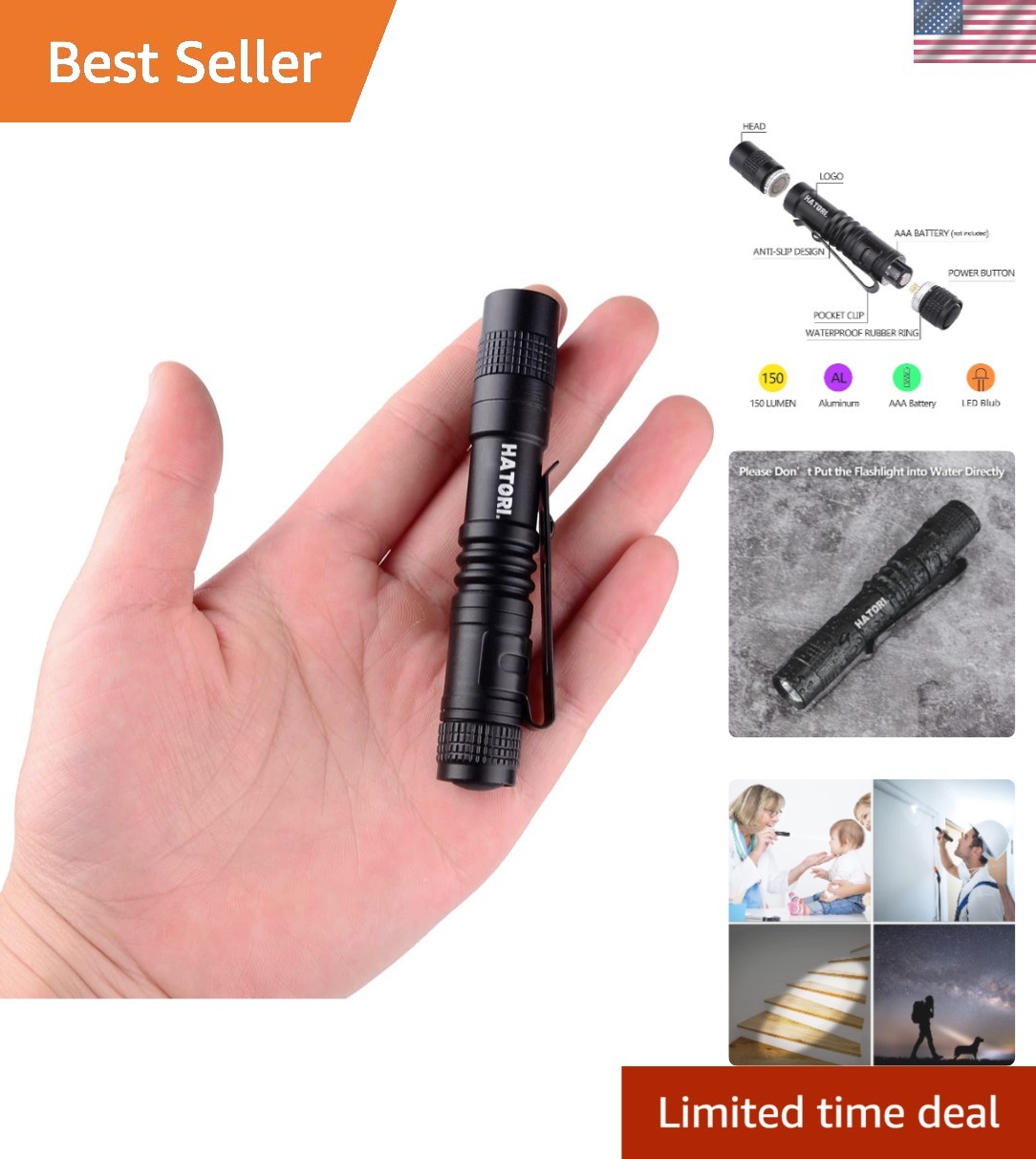 Super Mini Powerful Flashlight – 150 Lumens, Tactical Clip-On & Water-Resistant
