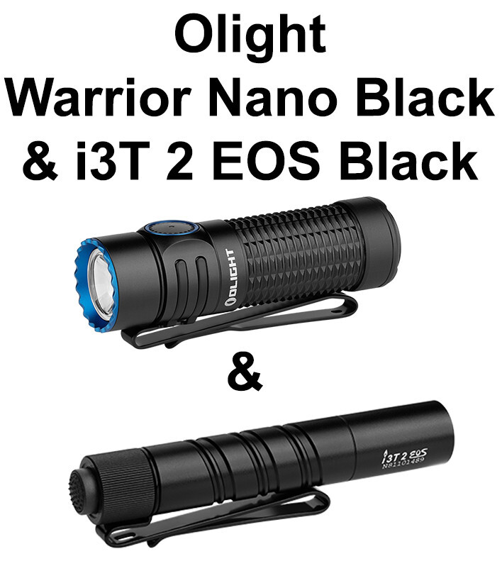 Olight Warrior Nano Black 1200 Lumens EDC Flashlight & i3T 2 EOS Black Flashligh