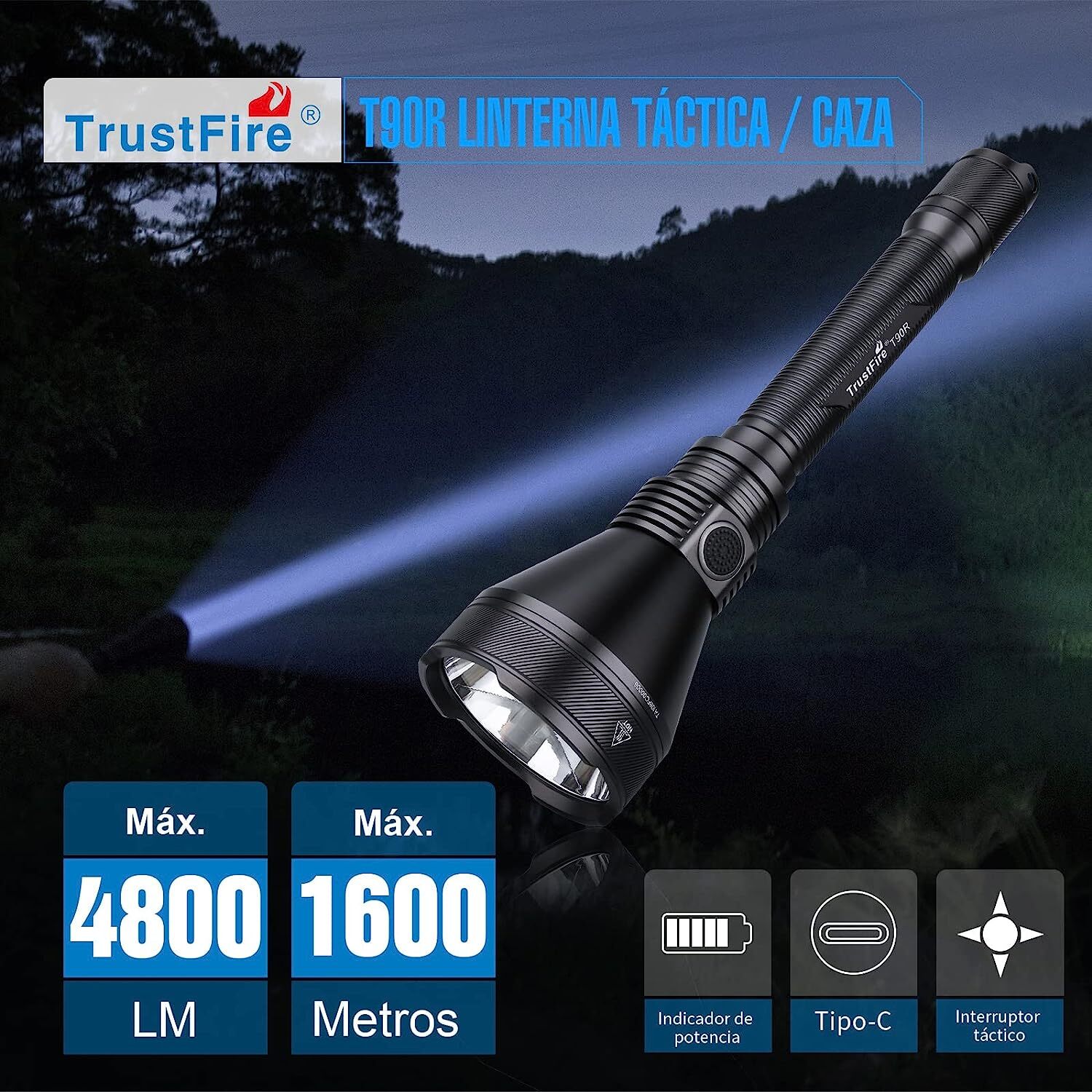 Trustfire T90R Kit 4800 Lumen Rechargeable Led Flashlight Tactical For Hunting R