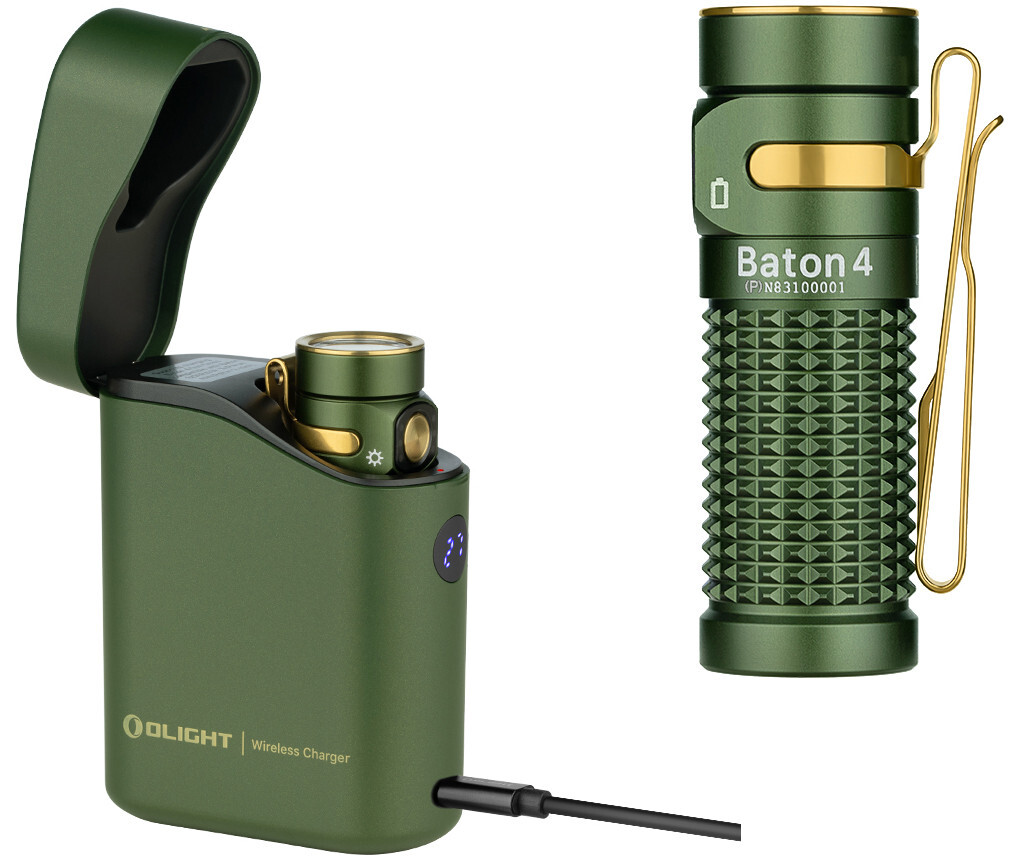 Olight Baton 4 OD Green Premium Rechargeable Flashlight + Charging Case, 1300 L