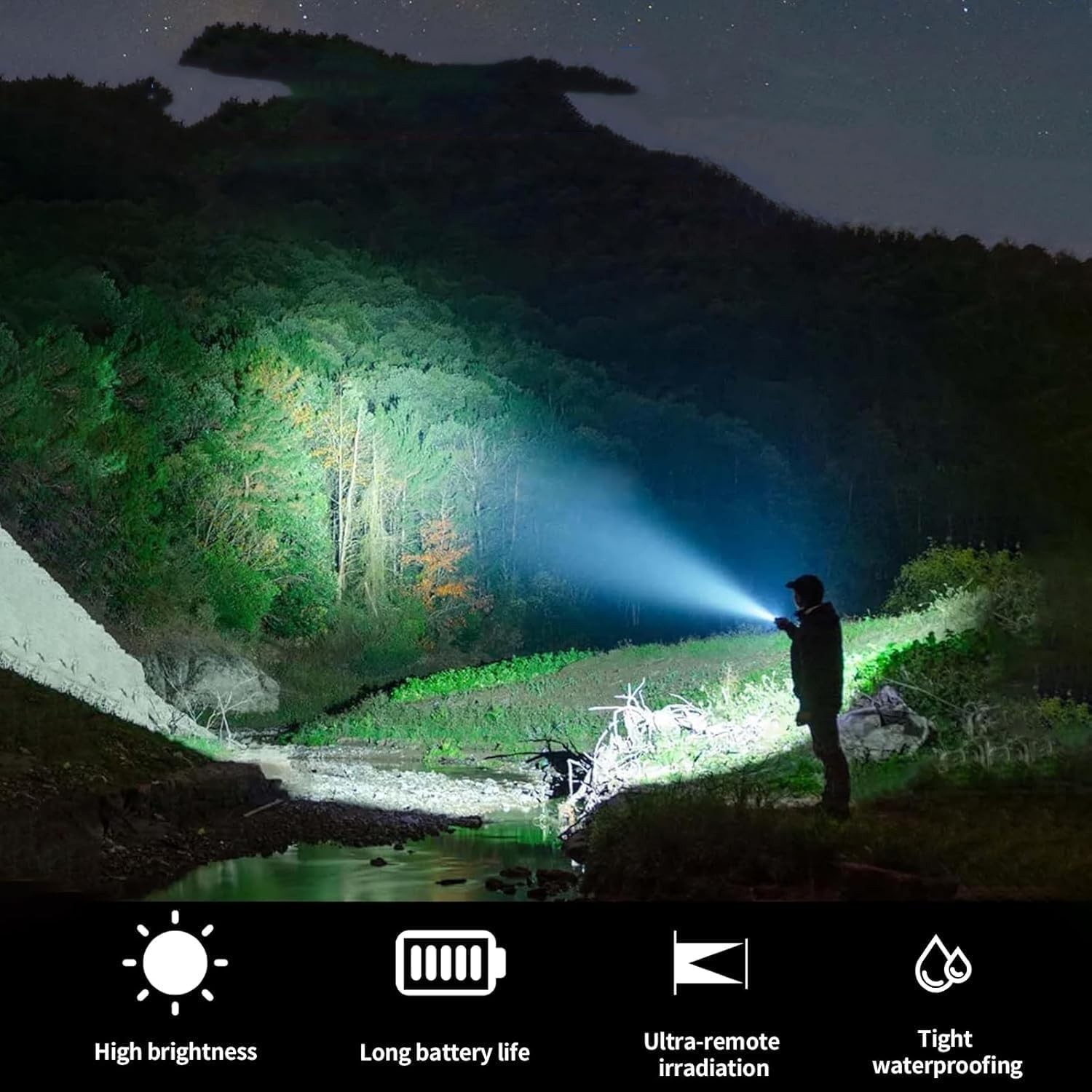Flashlight 2-Cell D LED High Lumens Single Mode Aluminum Rugged Metal 1 Pack