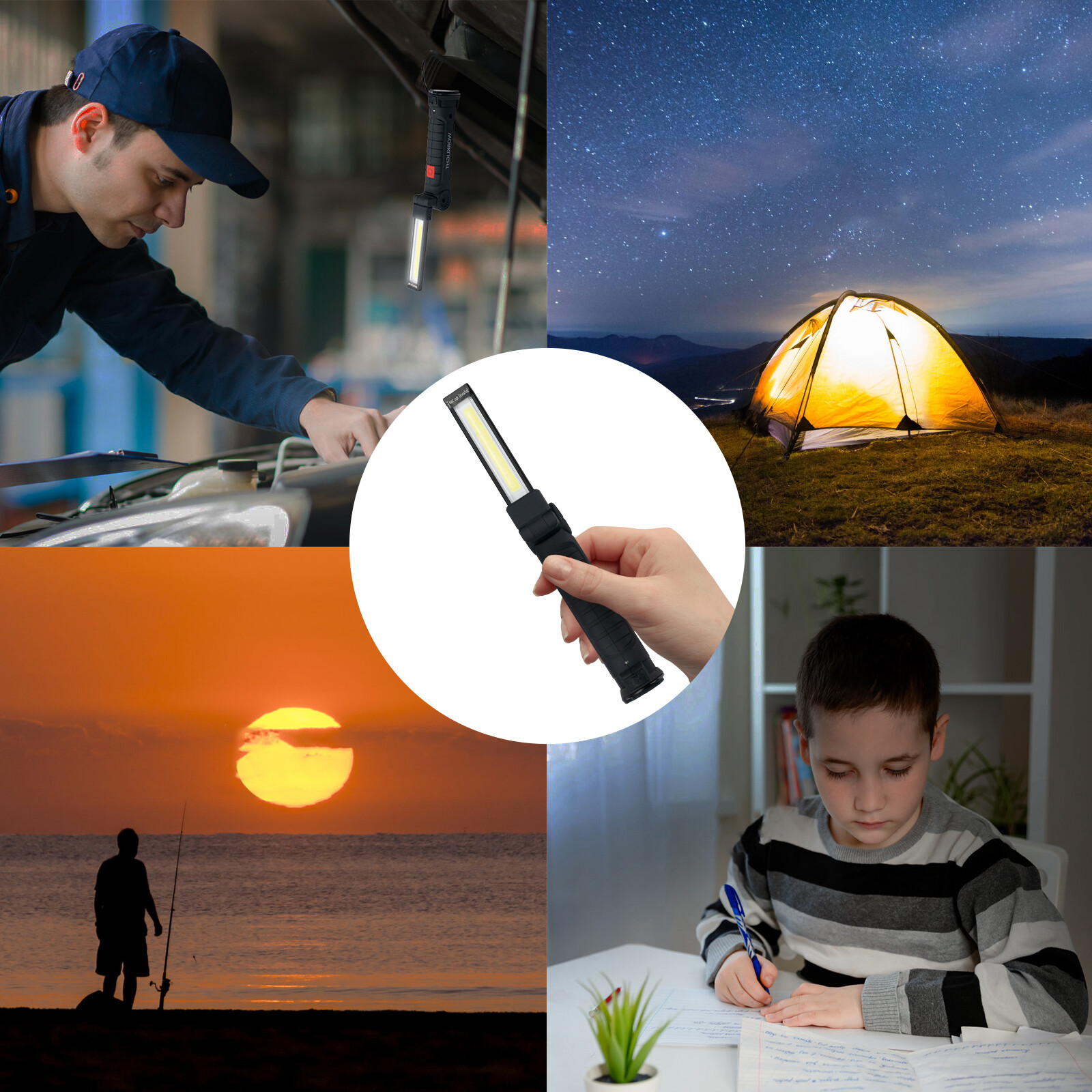 4Pack Magnetic Base 360° LED COB Work Light Rechargeable Mechanic Flashlight