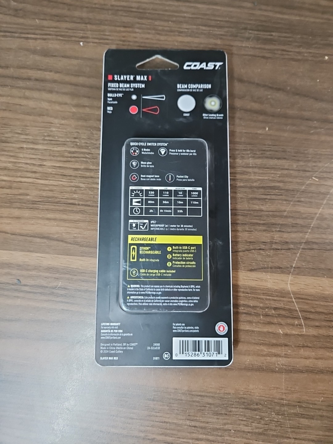 New! Coast Slayer Max 1000 Lumen Rechargeable LED Flashlight w/ Built-In Battery