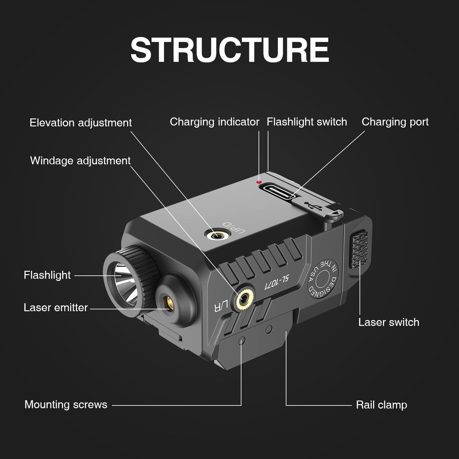 500lm Tactical Flashlight Compatible for Compact with Rail, Green/Red/Blue Be…