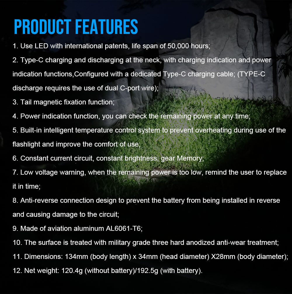 TrustFire 3300Lumen Type-C Rechargeable LED Flashlight Waterproof Magnet Torch U