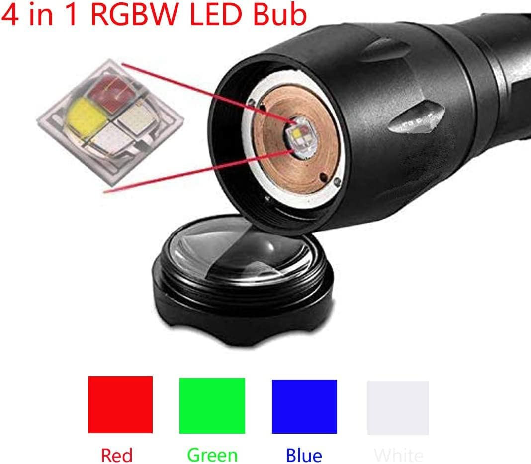 4 in 1 RGBW Flashlight Red Green Blue White Light for Outdoor Activities