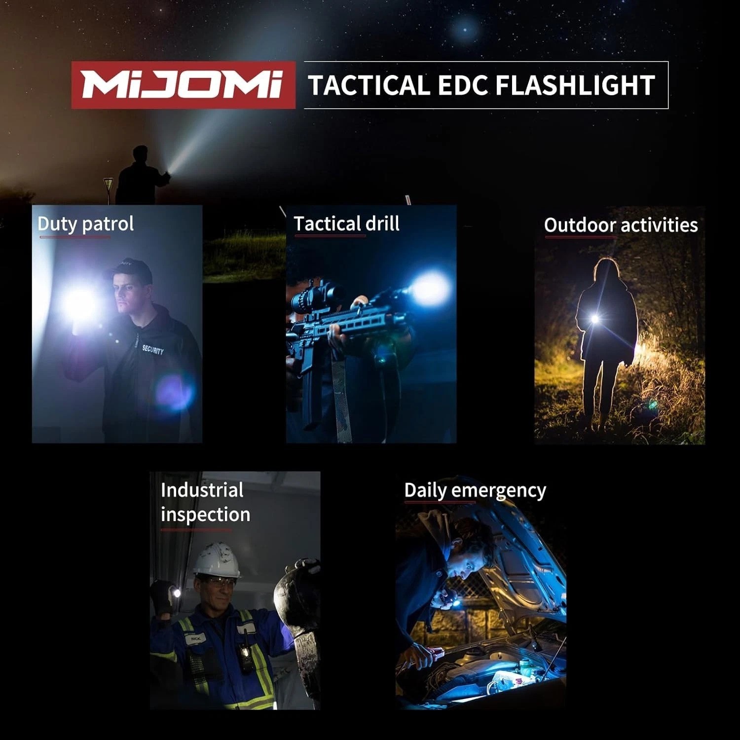 J81 Tactical Rechargeable Flashlight with Holster, 1300 Lumen Super Bright W..,