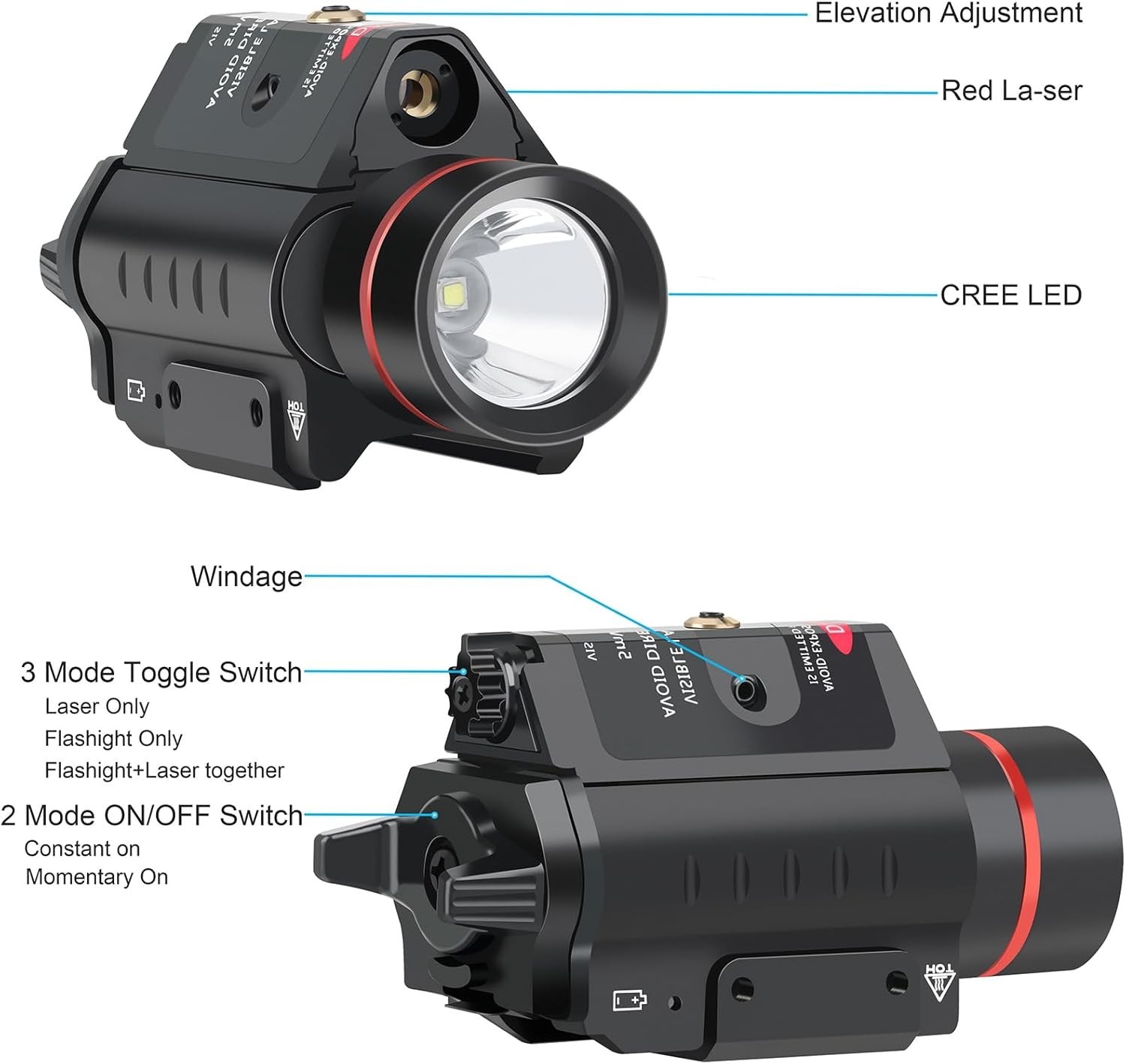 Black Tactical Flashlight Combo – 500 Lumens Laser & Picatinny Compatible