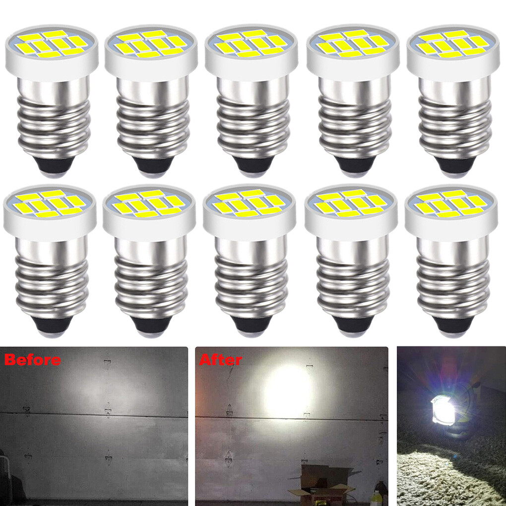 10Pcs 1206Chip DC 12V E10 LED 6000K 120lm For Flashlight Torch Lamp Light Bulb