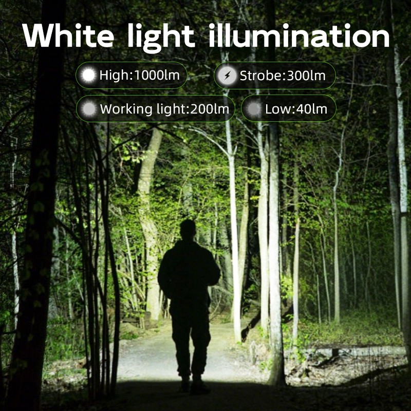 1000LM 3-in1 EDC Flashlight UV Red Blue Light Green Pointer Magnetic Work light