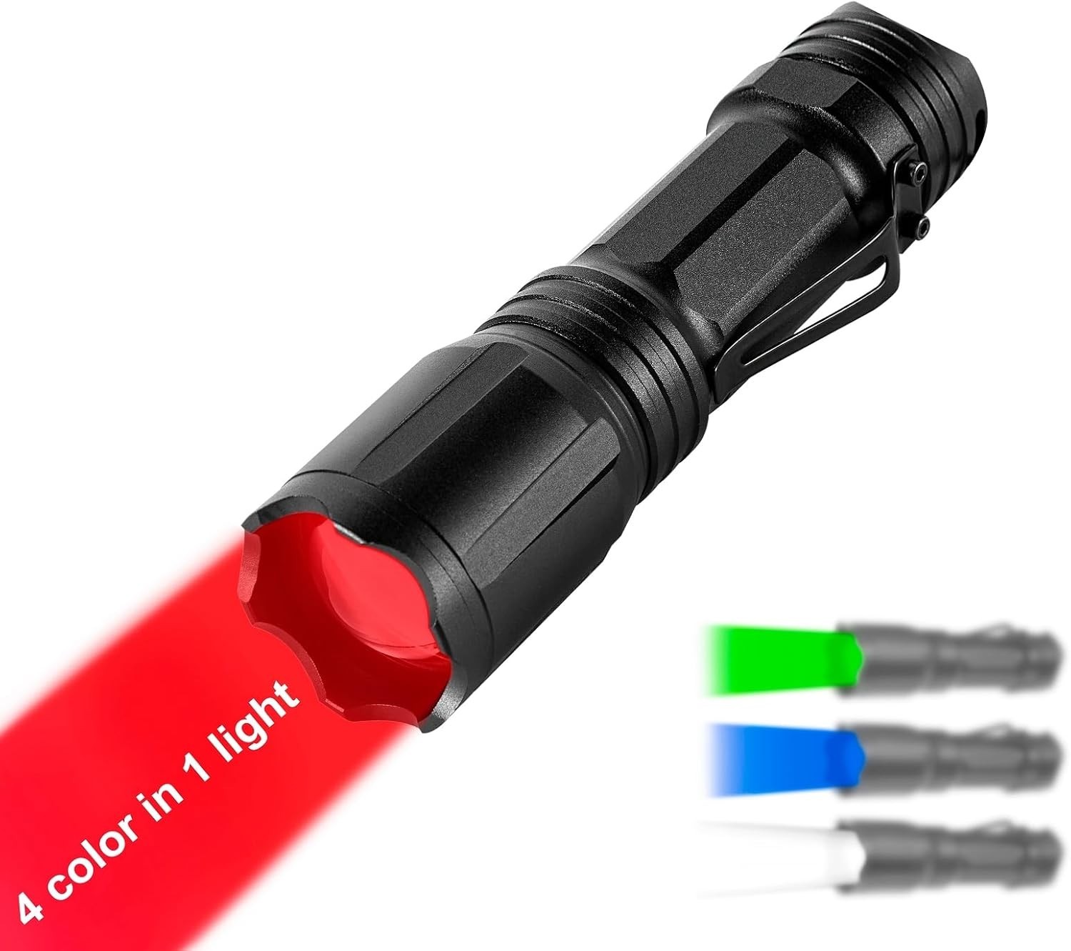 Upgraded Zoomable Red Flashlight, 4 Color in 1 Flash Light, Green Red Blue Wh…