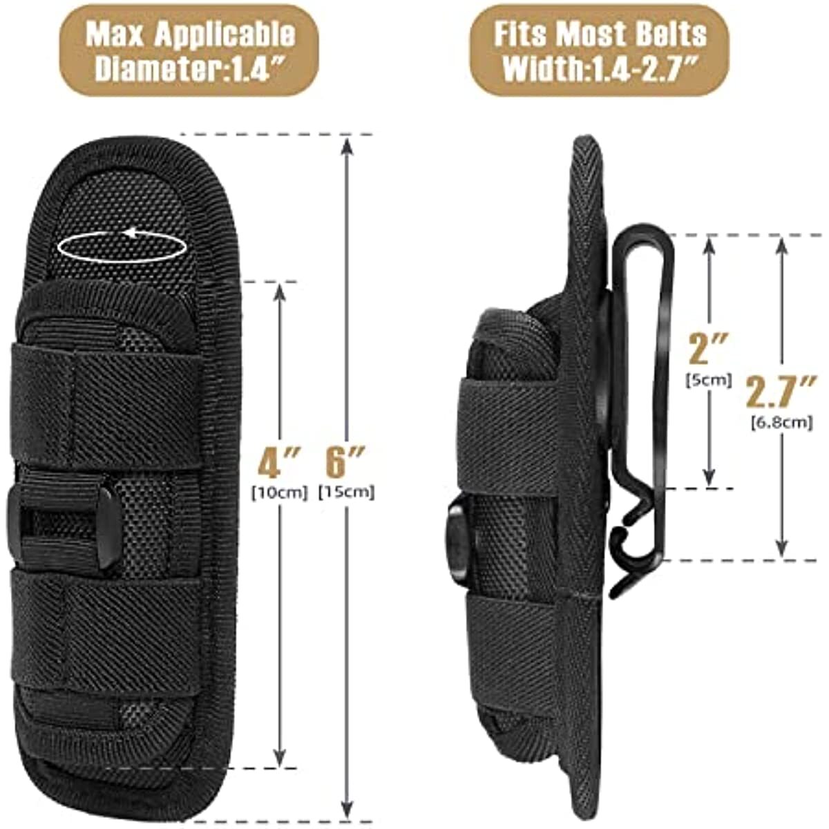 Men LED Flashlight Pouch Nylon Torch Holster Holder Belt Bag Case Black 2*6 inch