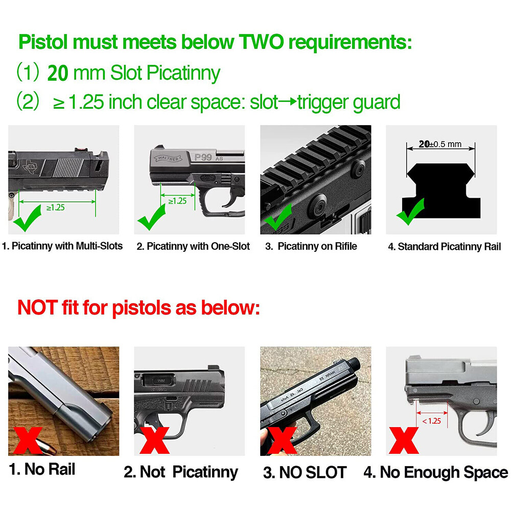 Tactical LED Flashlight Handgun/Rifle Torch Light For 20mm Picatinny Rail Mount