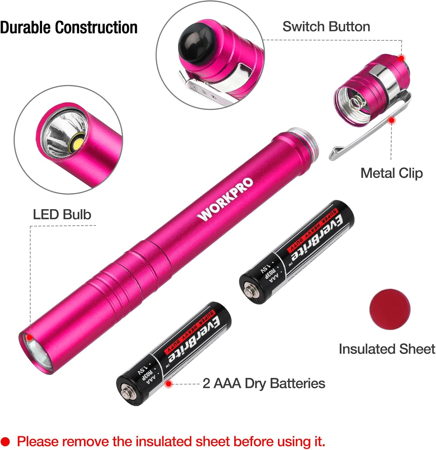 WORKPRO LED Pen Light, Aluminum Pen Flashlights, Pocket Flashlight with Clip for