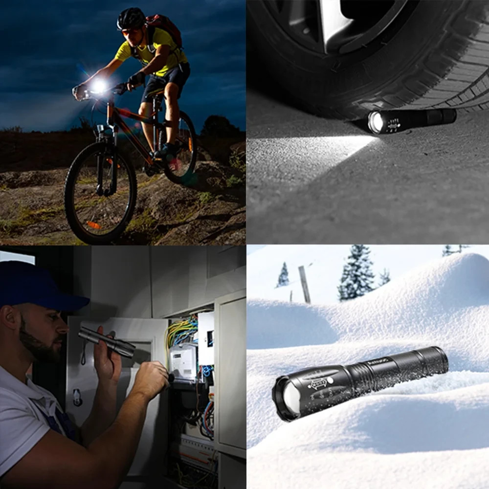 USB Rechargeable LED Flashlight 250 Lumens Zoomable 3 Modes High/Low/SOS