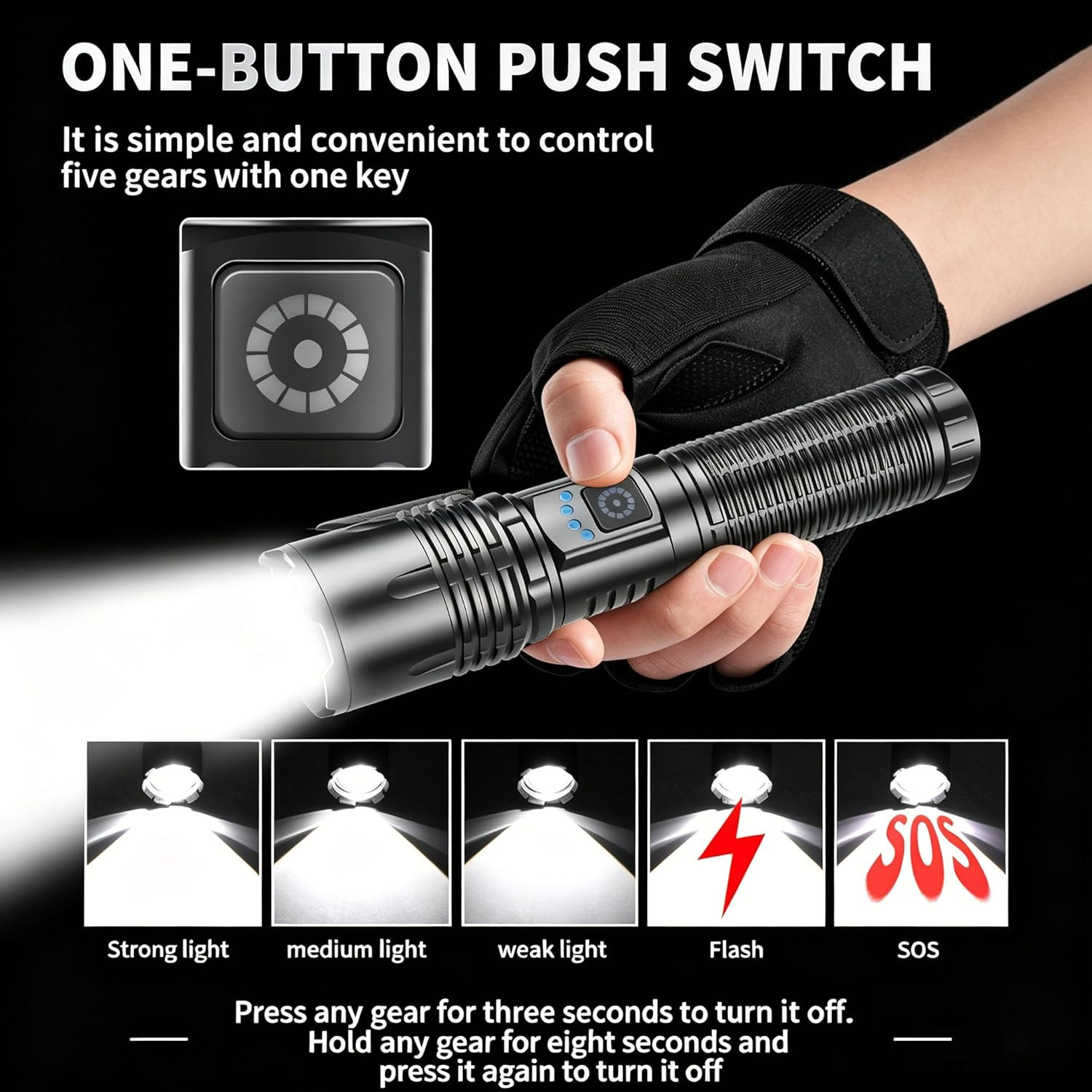 Rechargeable LED Flashlight High Lumens, 800M Long Range, 5 Modes Zoomable Tacti