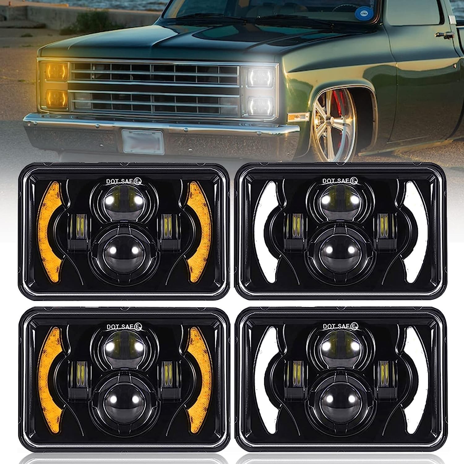 4Pcs Fit For Peterbilt 379 Headlights 4×6 Led Headlights DOT Approved Compati…