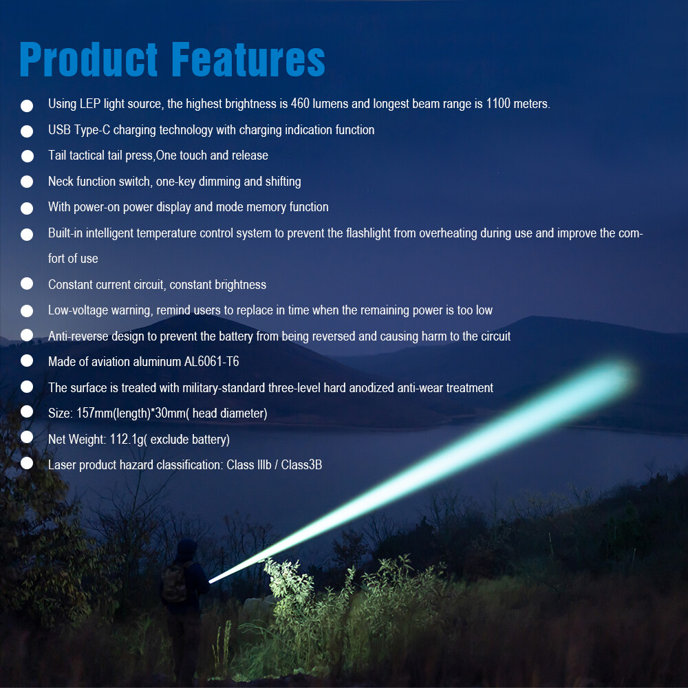 TrustFire T30R Tactical 1100Meter White Light LEP Flashlight LEP Torch 460LM US