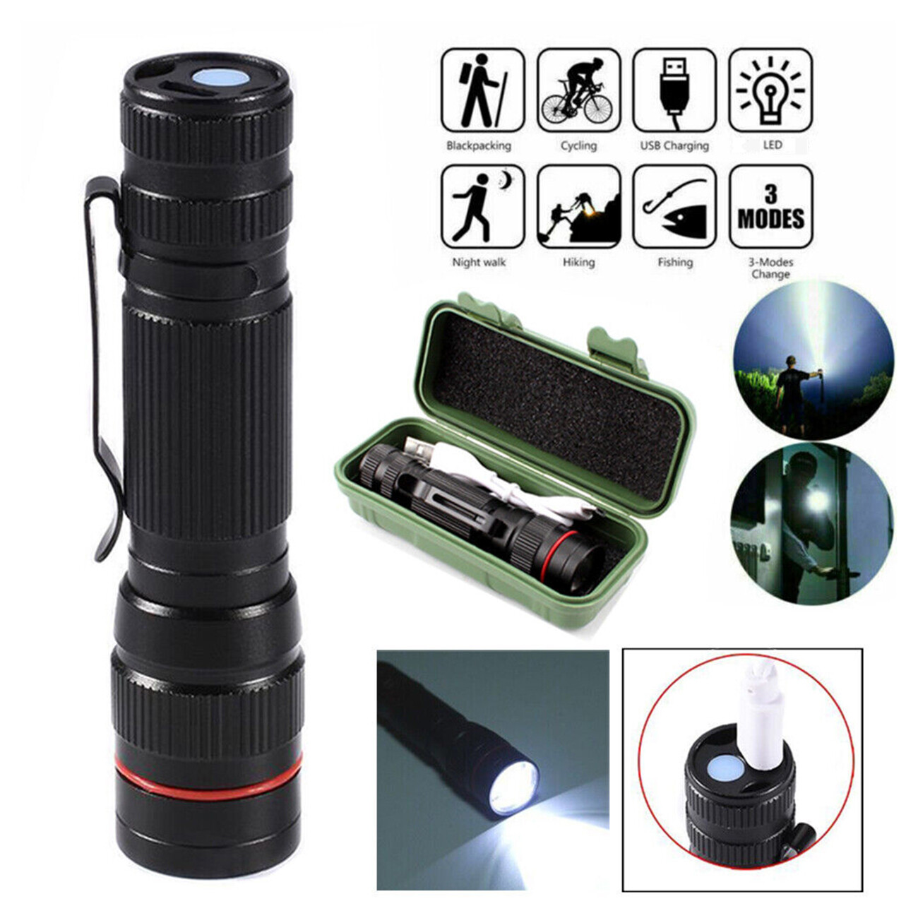 Brightest 95000000LM Tactical Torch High Lumens Zoom LED Rechargeable Flashlight