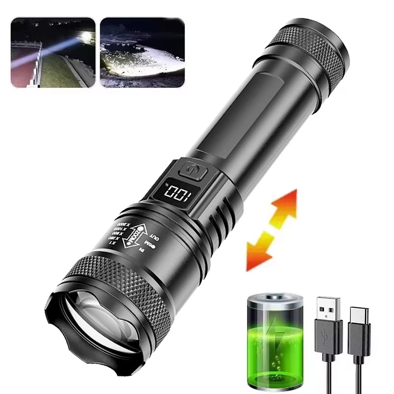 100000LM Super Bright Flashlight Rechargeable LED Torch Long Range Tactical Lamp